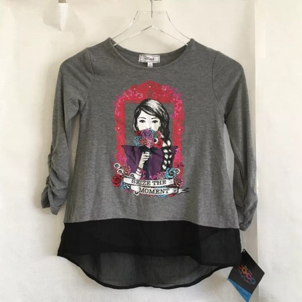 ✨ Disney Girls Top Sz 7/8 Coco Hi lo Ruched Slv